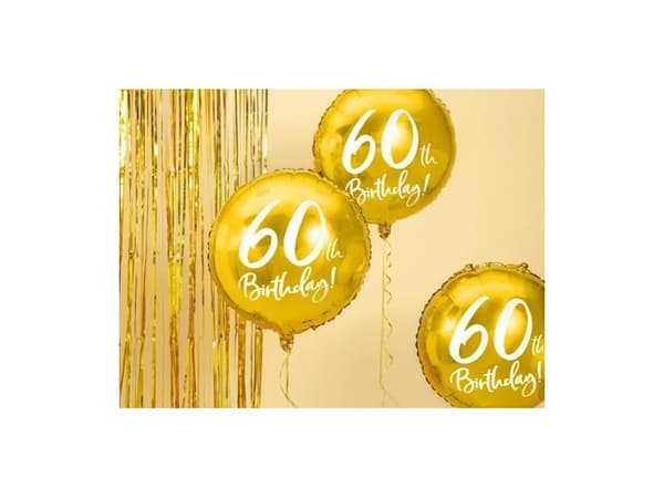 PartyDeco FB24M-60-019-KARTON, Guld, Vit, Rund, Folie, Födelsedag, Engelska, 45 cm