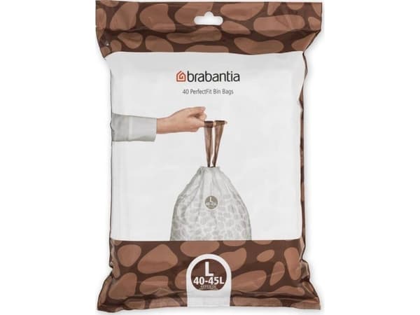 Brabantia søppelsekker L størrelse, 40-45 liter, 40 stk pakke, hvit