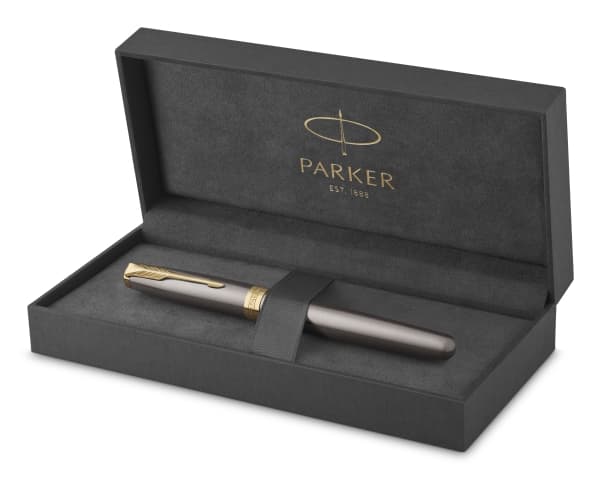 Parker Sonnet, Grå, Grå, Lack, Kursiv spets, Fin, Presentask