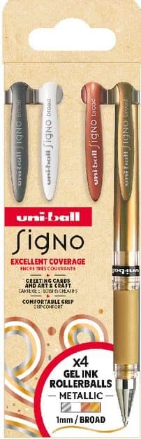 Uni-ball Signo Gel Ink Penne 4stk ( sølv, hvid, bronze, guld) UM-153 broad 1,0mm streg