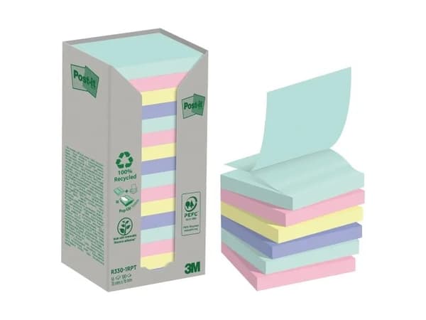Post-It Z-Notes Recycling, 76 x 76 mm, pakke a 16 stk