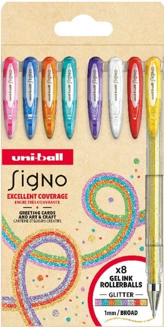 Uni Ball Signo Gel ink Penne 8stk Glitter Farver UMN-120 (Glitter Colours) 1,0mm streg