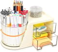 Miniatyrbillede 2 af 2: Skrivebordsorganisator, roterende penneholder, 2 udtrækkelige skuffer,Beige