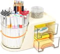 Miniatyrbillede 1 af 2: Skrivebordsorganisator, roterende penneholder, 2 udtrækkelige skuffer,Beige
