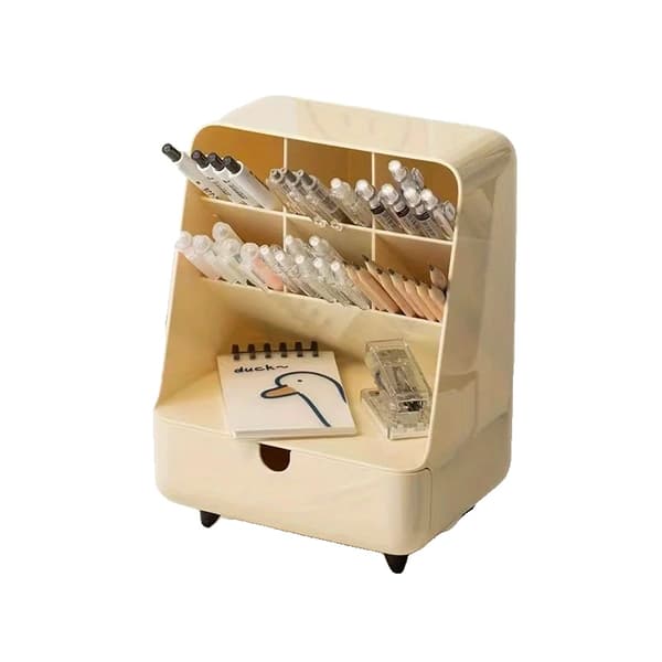 Multifunktionel Penneholder, Stor Kapacitet, Delt Gitterdesign,Cremegul