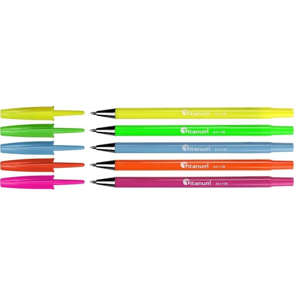 NEON kuglepenne, 5 stk., Titanium etui