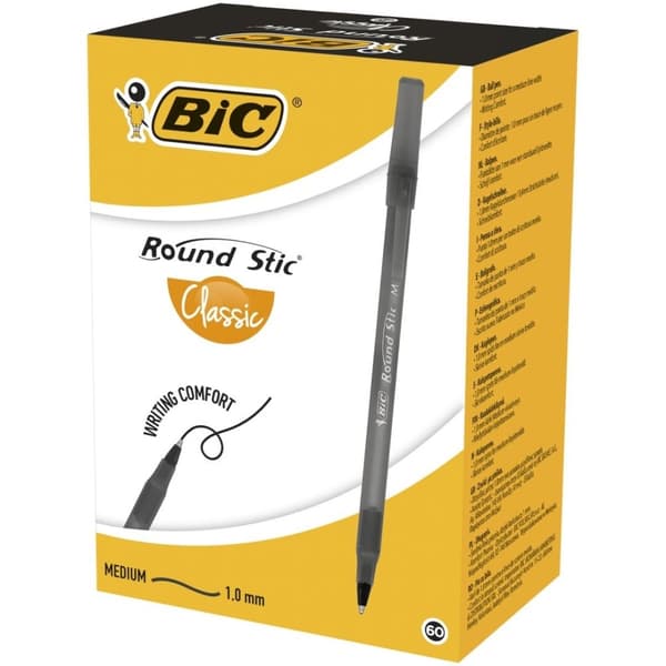 Bic Round Stic penna 60 st svart BOX