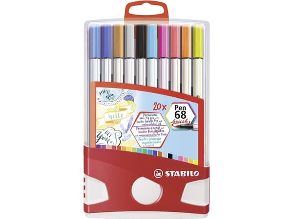 STABILO Pen 68 brush, 20 färger, Multifärg, Kulspets och borstspets, Multifärg, Hexagonal, Vattenbaserat bläck