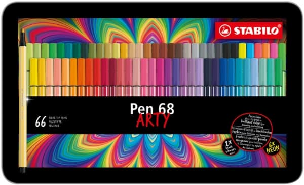 STABILO Pen 68 ARTY, Medium, 65 färger, Multifärg, Rundad spets, 1 mm, Multifärg
