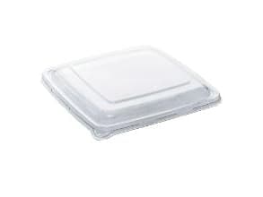 Plastlåg firkantet 230x230 mm klar RPET til bagasse skål,4 ps x 75 stk/krt