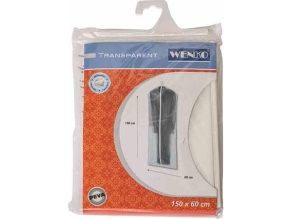 WENKO 3792710100, Myk klesoppbevaringsbag, Gjennomsiktig, Hvit, Polyetylen-vinylacetat (PEVA), Glidelås, 60 cm, 150 cm