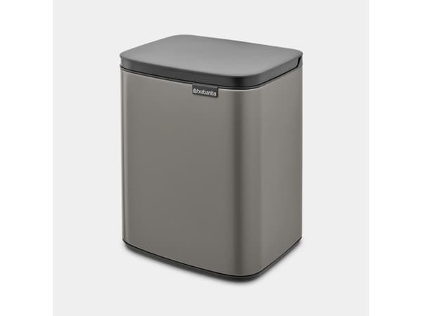 Brabantia Bo Waste Bin, 7 l, Rektangulær, Stål, Sort, Platina, Stål, Manuell