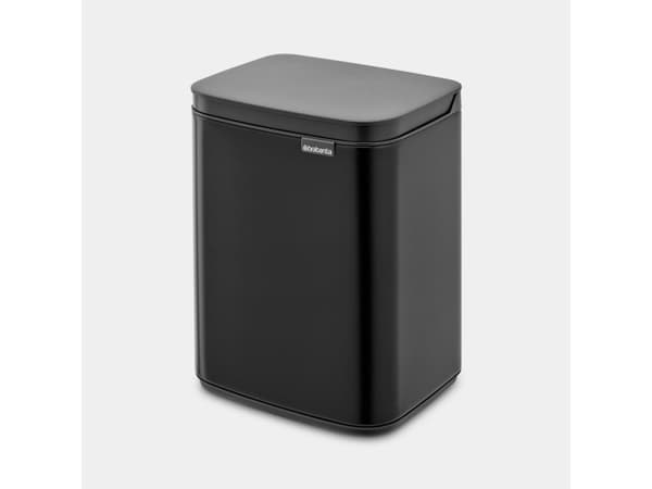 Brabantia Bo Waste Bin, 4 L, Rectangular, Steel, Black, Steel, Manual