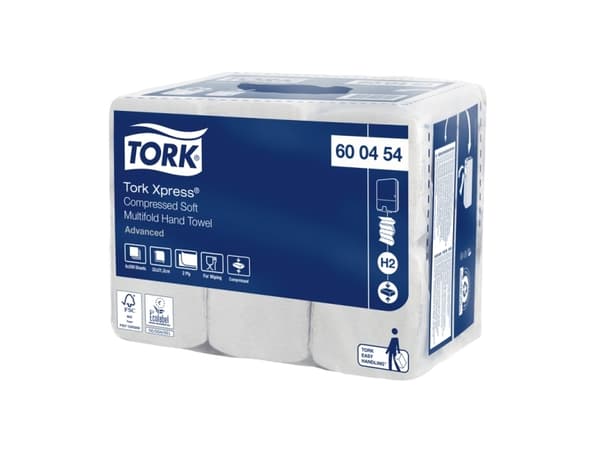 Paper towel, sheets, Tork, H2, 2 lag white 212mmx240mm, kasse a 1200 stk FSC Mix Credit