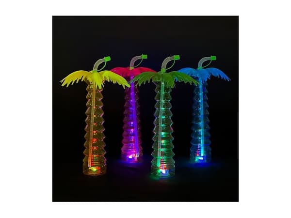 Palme flaske med sugerør og LED lys, 1 stk.