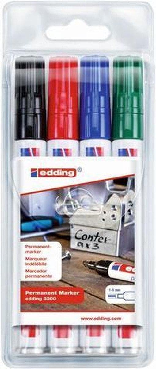 Edding 330 Permanent Marker, Mejsel Tip, 1 - 5 mm, Blandade (packen av 4)