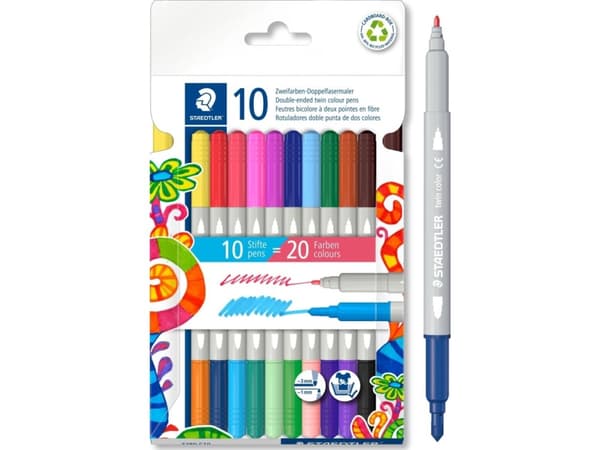 Staedtler 3280 c10, Multi, 20 farger, Flerfarget, Pensel tupp, Fiber, 1 mm