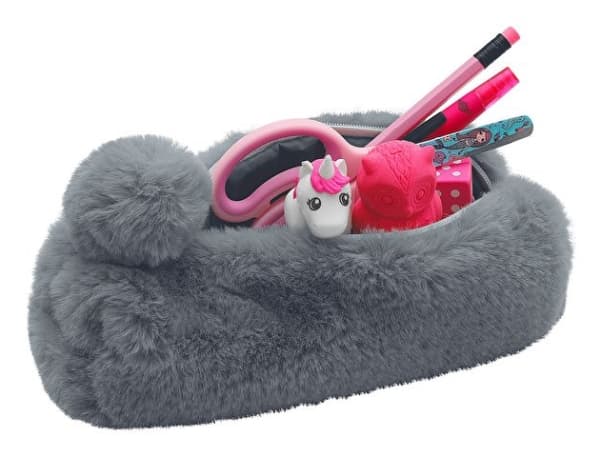 WEDO kynämyssy "FLUFFY", valmistettu plösöstä, siniharmaa pehmoinen, vetoketjussa plösöpompson, - 1 kpl (242 74041)