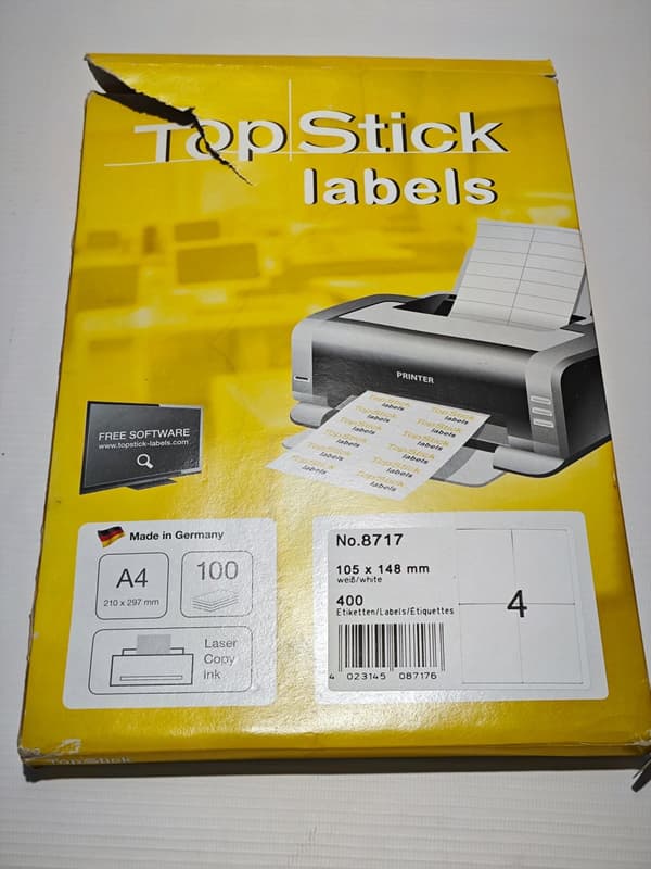 TopStick 8717 universella självhäftande etiketter 4x100 A4