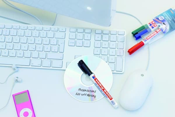 Edding 8400 CD/DVD/BD, Sort, Blå, Grønn, Rød, Projektil spiss, Plast, 0,5 mm, 1 mm, Vann-basert blekk