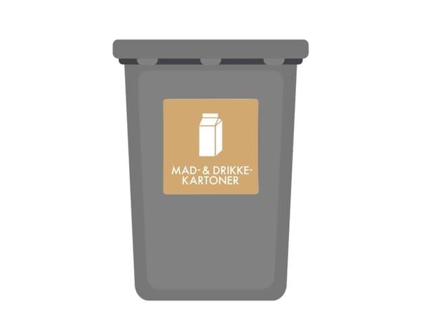 Skilt affaldspiktogram MAD- & DRIKKE- KARTONNER 12x12 cm, alu., brun/hvid