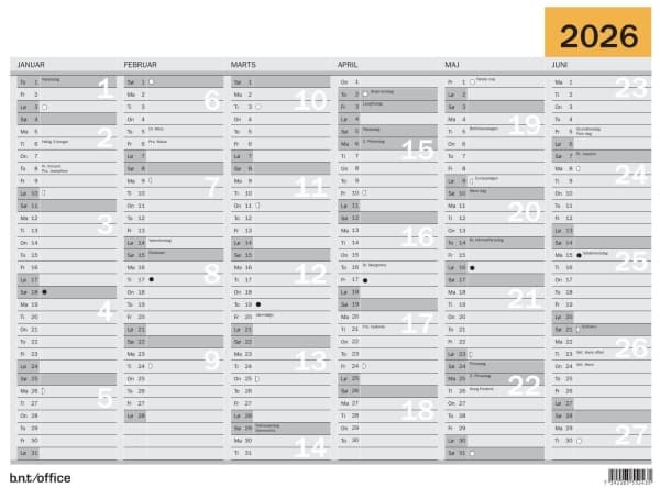 Vægkalender A5 2026 DK