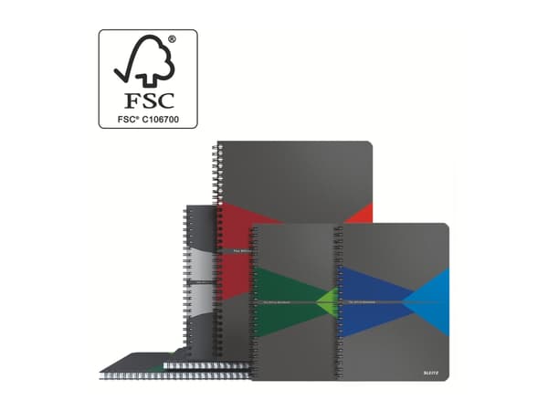 Leitz Office - Notisbok - spiralbundet - A4 (210 x 297 mm) - 90 ark / 180 sider - rutet - rød - polypropylen (PP)