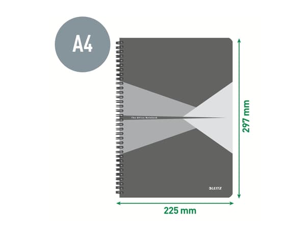 Leitz Office - Notisbok - spiralbundet - A4 (210 x 297 mm) - 90 ark / 180 sider - rutet - rød - polypropylen (PP)