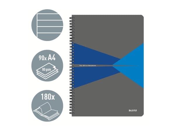 Leitz Office - Notisbok - spiralbundet - A4 (210 x 297 mm) - 90 ark / 180 sider - lined - blå - laminert kartong