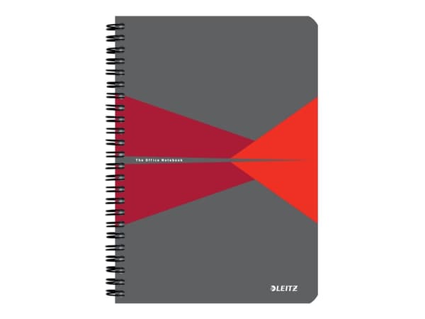 Leitz Office - Notisbok - spiralbundet - A5 (148 x 210 mm) - 90 ark / 180 sider - rutet - rød - laminert kartong
