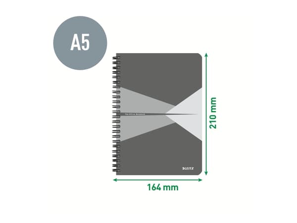 Leitz Office - Anteckningsblock - trådbunden - A5 (148 x 210 mm) - 90 ark / 180 sidor - fyrkantig - grå, röd, blå, grön - laminerad kartong (paket om