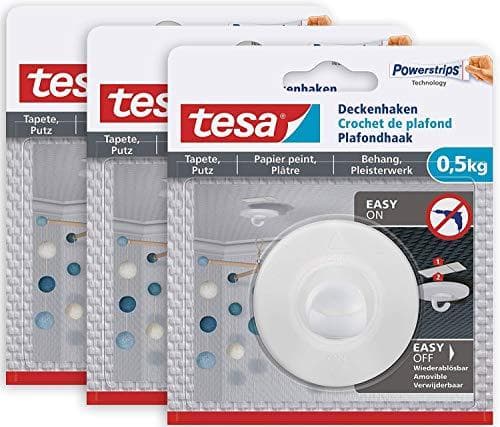 Selvklæbende loftkrog tapet & gips i en pakke med 3 - ideel til påsætning af dekorative genstande - holder op til 0,5 kg/krog - kan fjernes sporløst,