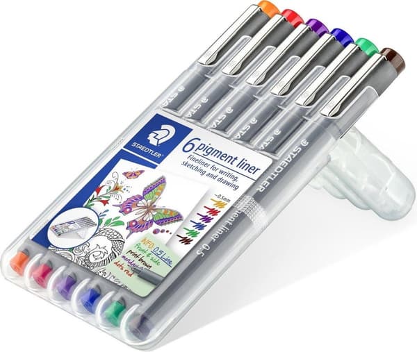 pigment liner fineliner - æske 0,5 mm - 6 farver