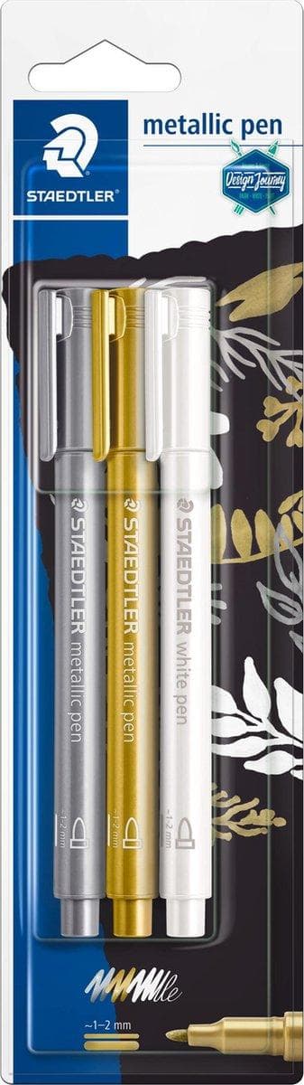 STAEDTLER metallisk penna - blisterguld, silver, vit