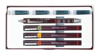 Rotring Isograph 0.2/0.3/0.5 Gelpenna med kork, svart, 4 st