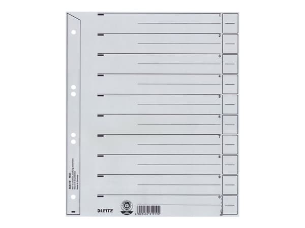 Leitz 16500085, Numeroitu välilehtihakemisto, Pahvi, Harmaa, A4, 200 g/m², 240 mm