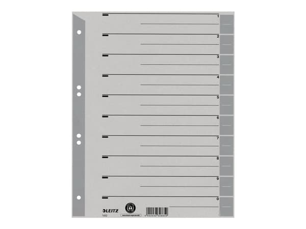 Leitz 16520085, Numeroitu välilehtihakemisto, Pahvi, Harmaa, A4, 230 g/m², 240 mm
