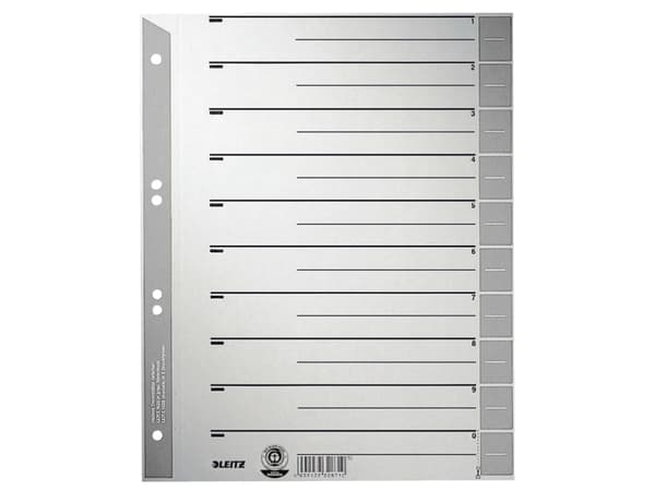 Leitz 16520085, Numeroitu välilehtihakemisto, Pahvi, Harmaa, A4, 230 g/m², 240 mm
