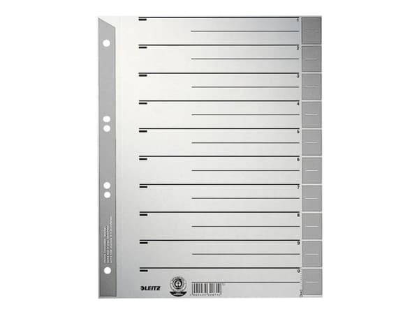 Leitz 16520085, Numeroitu välilehtihakemisto, Pahvi, Harmaa, A4, 230 g/m², 240 mm