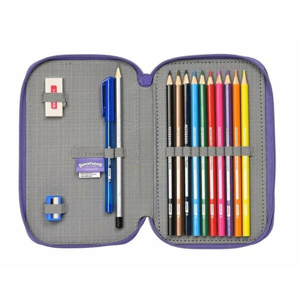 Double Pencil Case SuperThings Guardians Of Kazoom Yellow Purple 12,5 x 19,5 x 4 cm