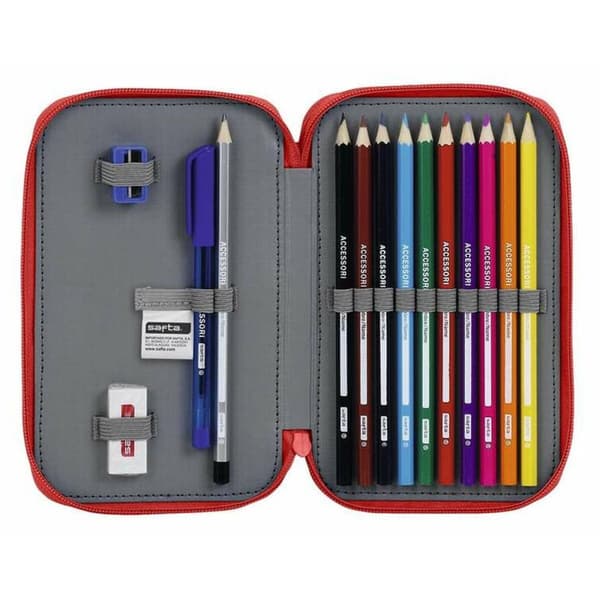 Double Pencil Case Real Sporting de Gijón Red 12,5 x 19,5 x 4 cm
