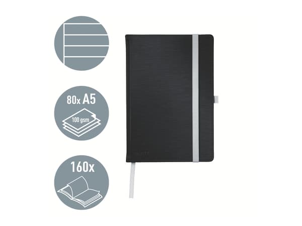 Leitz Style - Anteckningsblock - fodralbunden - A5 (145 x 210 mm) - 80 ark / 160 sidor - elfenbenspapper - lined - satinsvart skydd