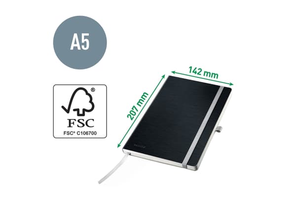 Leitz Style notesbog A5 linjeret med softcover Satin sort