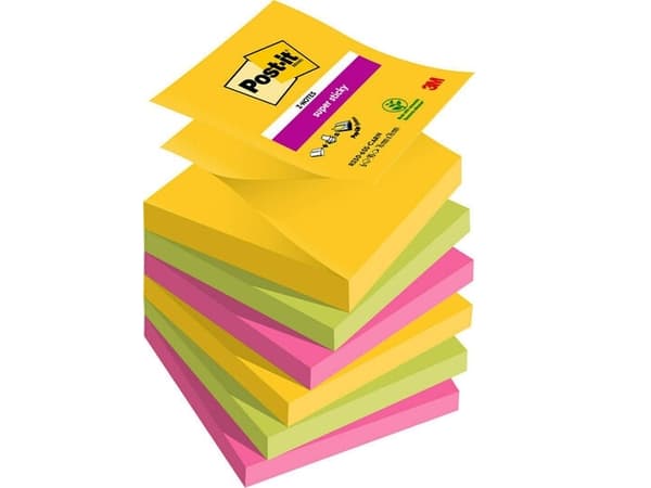 Post-It R330-6SSRIO-EU, firkant, Blå, Rosa, Gult, Papir, 76 mm, 76 mm