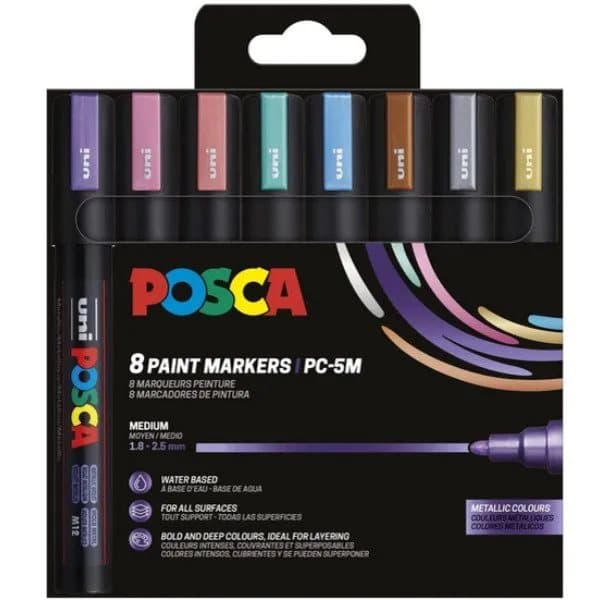 POSCA PC-5M 8stk Metalliske Farver