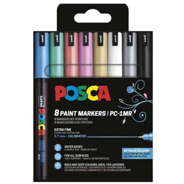 POSCA PC-1MR 8stk Metallic Farver (inkl. sort+hvid)