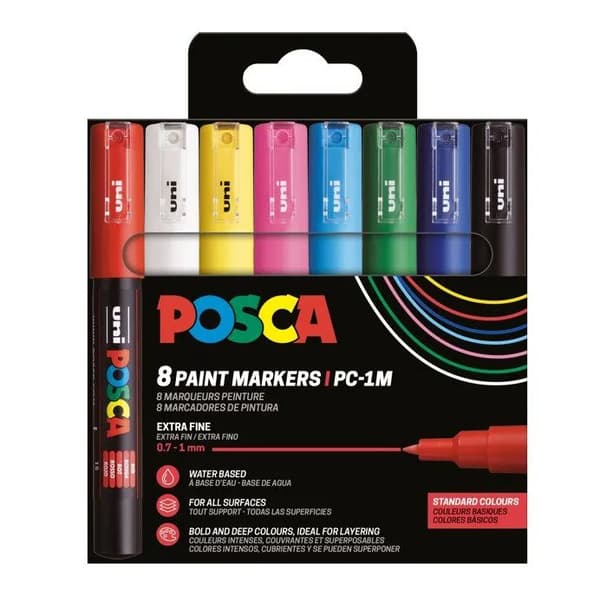 POSCA PC-1M 8stk sæt Basis Farver