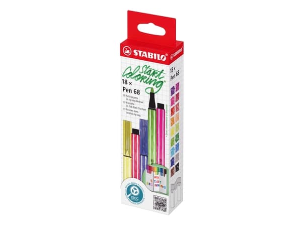 STABILO Pen 68, Medium, 18 farger, Flerfarget, 1 mm, Rund, 24 timer