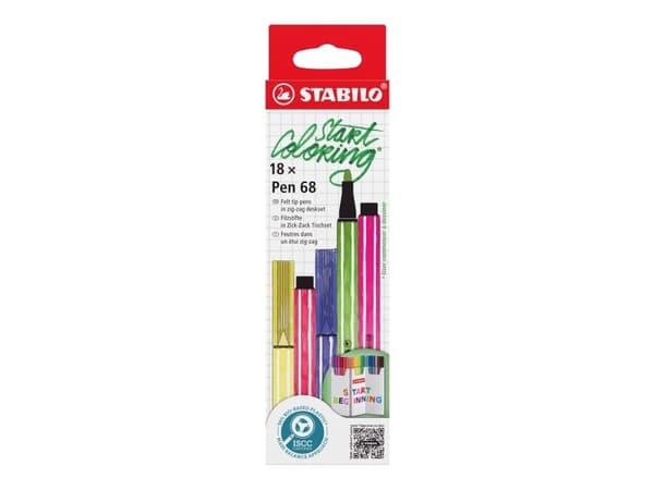 STABILO Pen 68, Medium, 18 farger, Flerfarget, 1 mm, Rund, 24 timer