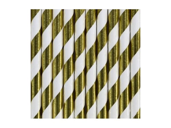 Papir sugerør metallic guld striber
